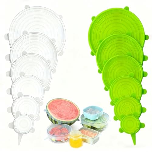 Image of Senshuomy Reusable Silicone Stretch Lids 12 Pack,Replace Plastic Wrap Airtight Food Covers for Bowls, Expandable to Fit Various Shape of Dishes & Fruit, Leftovers Storage, Microwave & Dishwasher