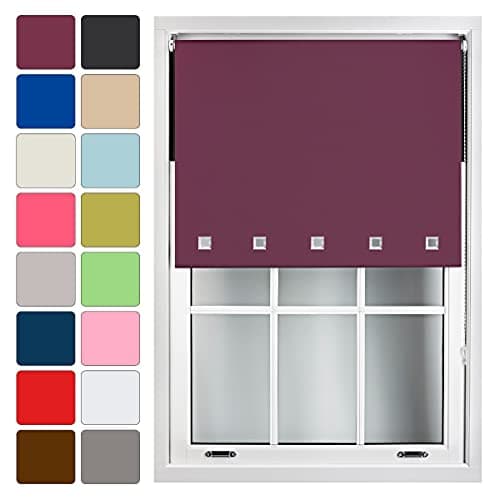Image of FURNISHED Blackout Blinds Roller Shade Window Blind with Chrome Square Eyelets Customized Width Made to Measure, Aubergine, 60cm x 165cm