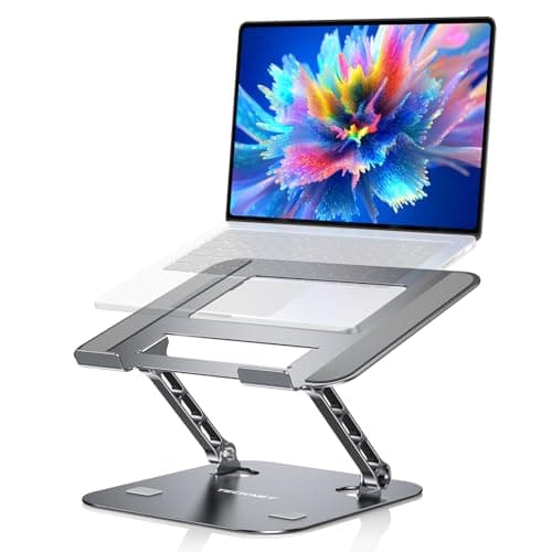 Image of TECKNET Laptop Stand, Ergonomic Foldable Portable Ventilated Laptop Holder, Height Adjustable Stander, Laptop Riser Compatible with All 11 to 17.3 Inch Laptops, MacBook and Tablets (Grey)