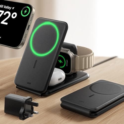 Image of ESR for 3 in 1 Charging Station, 15W MagSafe Charger Stand for iPhone & Apple Watch Charger [Certified], Travel Charging for iPhone 17e/17/16/15/14/13/12 & Watch & AirPods 4/3, Black, No bag