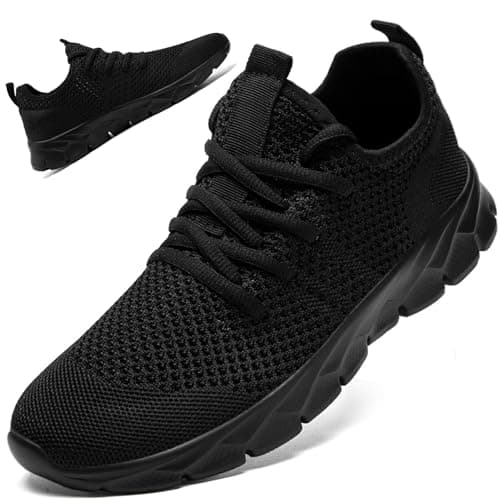 Image of Mens Trainers Running Walking Shoes Slip On Black Sneakers Gym Size 11 Workout Work Casual Shoes Tennis Walk Sport Training Breathable Lightweight Fashion Shoe