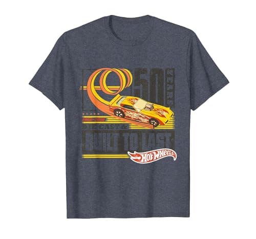 Image of Hot Wheels T-Shirt, Official, 50 Years, Multiple Colours T-Shirt, Men, Heather Blue, 6X-Large