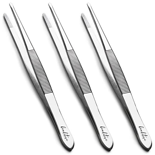 Image of Beaditive T-005 5.5-inch Sewing Machine Tweezers Set (3-pc) Serrated Straight Tips | Professional Grade, High Precision | Stainless Steel