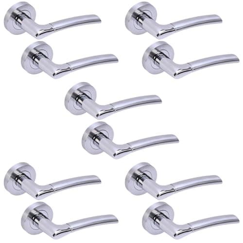 Image of Hunta HANDLEZONE® 5 Sets Columba Lever On Round Rose Door Handles, Internal Passage Latch Handles - Dual Finish Polished/Satin Chrome