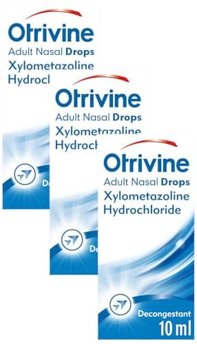 Image of Otrivine Decongestant Adult Nasal Drops for Blocked Nose Relief in Cold and Flu, Pack of 3 x 10ml