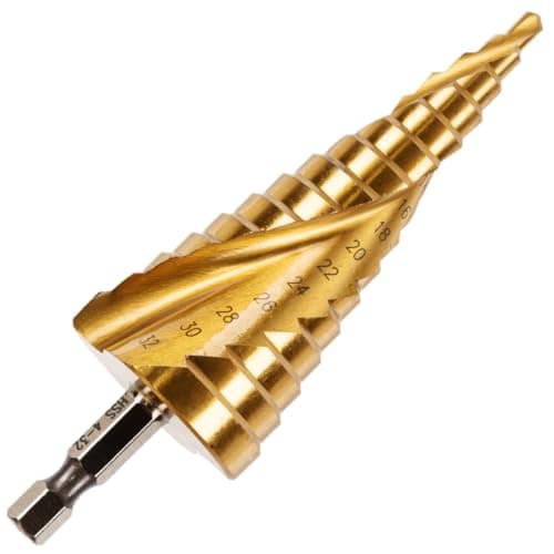 Image of 4mm to 32mm Spiral Flute Step Drill Bit, High Speed Steel Titanium Coated, Metric Hex Shank, HSS Tool For DIY Plastic Wood Steel Metal Aluminum Copper. Cone Cutter Hole Cutter Drill Bit