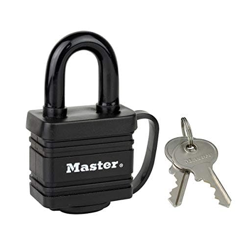 Image of Master Lock 7804EURD Laminated Padlock with Key and Thermoplastic Cover, Black, 7,8 x 4 x 2,9 cm
