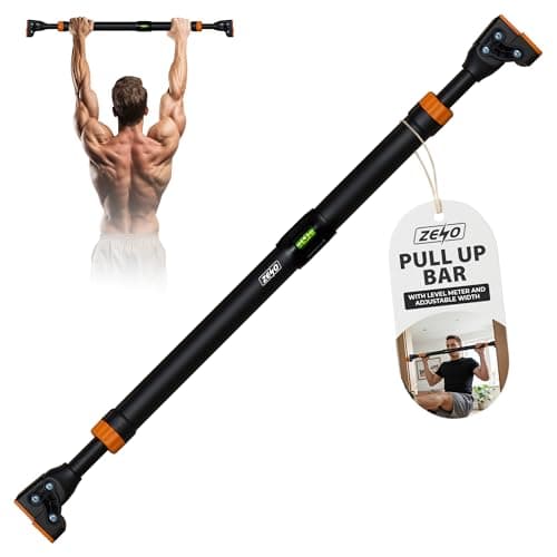 Image of ZENO Pull Up Bar | Pull Up Bar Doorway 72-102CM | Door Pull Up Bars for Push Ups, Chin Ups, Press Ups, Stretching | Heavy Duty & Adjustable | Easy To Install | Soft Comfortable Grip | Black/Orange