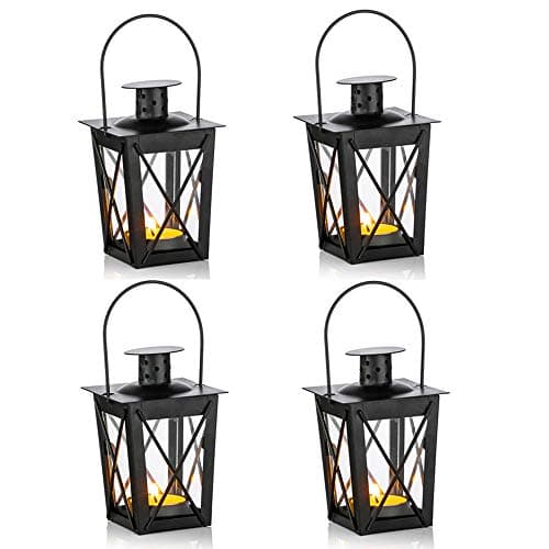 Image of Nuptio 4 Pcs Lanterns for Candles, Vintage Black Metal Mini Decorative Candle Lanterns Tealight Candle Holder & Led Tea Light Candleholder Decoration for Birthday Party Wedding Garden Centerpiece