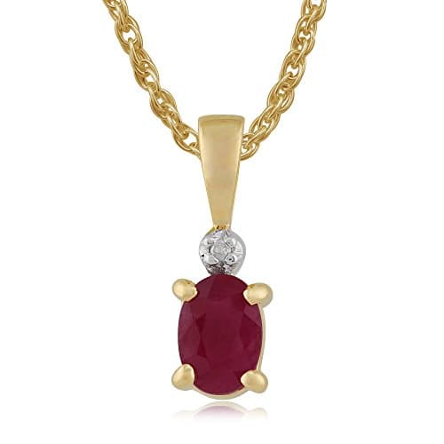 Image of Gemondo 9ct Yellow Gold Oval Ruby Classic Pendant With Diamond