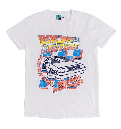 Image of TruffleShuffle Back to The Future We Don't Need Roads T-Shirt White | 100% Cotton | Perfect for 80s Movie Fans