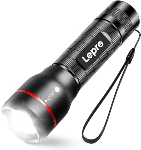 Image of Lepro LED Torch - Super Bright, 5 Modes, Zoomable & Water Resistant - Small, AAA Battery Powered (Not Included) Flashlight for Camping, Power Cuts, Dog Walking, Cycling & Gift