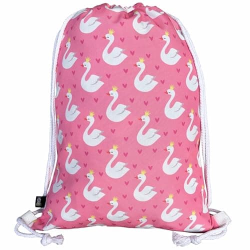 Image of HECKBO kids swan gym drawstring bag - 40x32cm - 12.6" x 15.8" - string bag - kindergarten daycare crèche school football - children kids girl boy backpack, sports bag, fabric bag