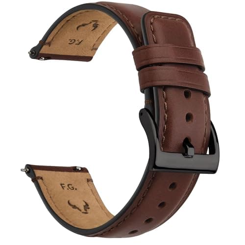 Image of Fullmosa Leather Watch Strap 26mm Quick Release Leather Watch Band，Replacement Straps for Men/Women，Dark brown + smoke grey hardware