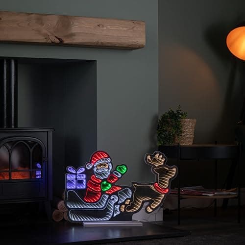 Image of 60cm Light up Santa in Sleigh with Present Christmas Infinity Mirror with Multi-Coloured LEDs