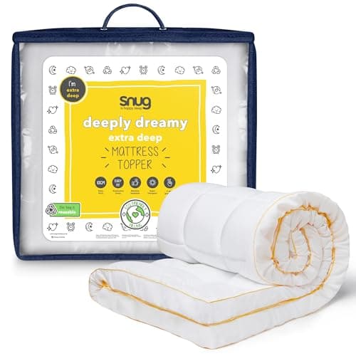 Image of Snug Deeply Dreamy Mattress Topper Single Bed - 10cm 4 Inch Extra Thick Mattress Enhancer with Elasticated Straps Quilted Comfortable Super Soft - Hypoallergenic Machine Washable - Single - 190x90cm