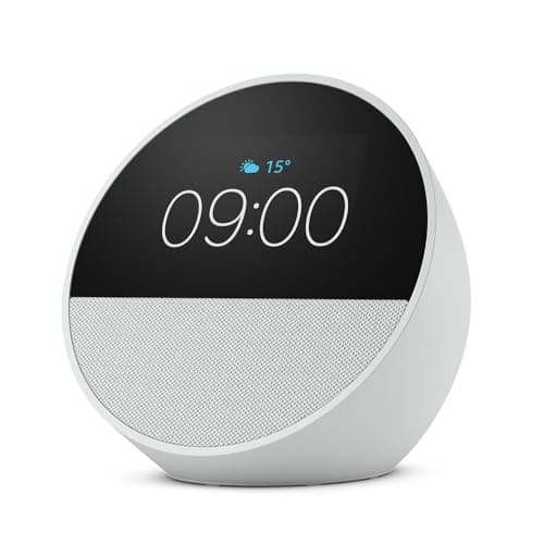 Image of Certified Refurbished Echo Spot (2024 release), Smart alarm clock with vibrant sound + Alexa, Glacier White