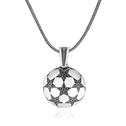 Image of TAKILINGO S925 Sterling Silver Soccer Champions League Football Necklace Lucky Charm Pendant & Chain Unisex Jewelry Mens Womens Sports Jewelry Gift(with Box) (65)