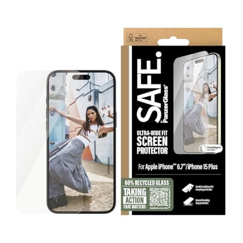 Image of PanzerGlass SAFE Ultra Wide Fit Screen Protector for Apple iPhone 16 Plus/ 15 Plus/ 14 Pro Max| Edge to Edge Coverage, Drop/Scratch Protection, Anti-Fingerprint, Easy Install, Case Friendly - Clear