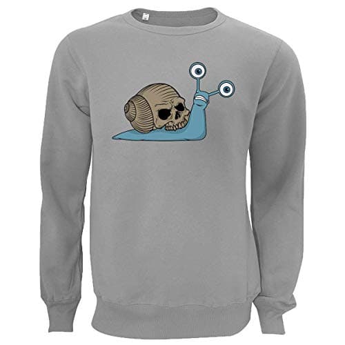Image of Snail Skull Spooky Skeleton Head Graphic Unisex Pullover Sweater Large Gray