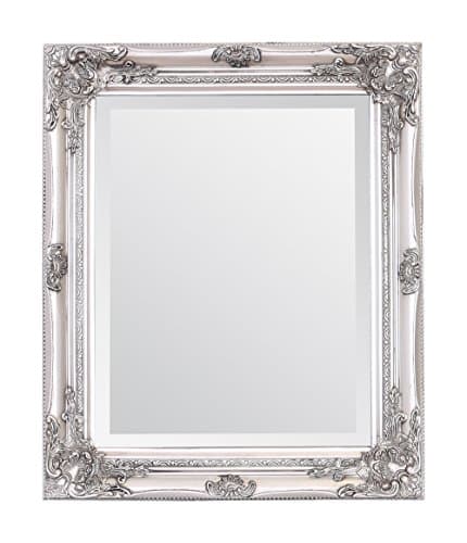 Image of Select Mirrors Rhone Wall Mirror – Vintage Bathroom Mirror, Antique Baroque Style Vanity Mirror - Home Decor 50cm x 60cm (Antique Silver)