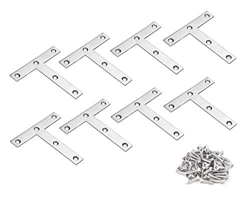 Image of TERF® 8 Pcs Zinc Plated Steel 75mm X 75mm Flat '' T '' Shape Angel Corner Brace Bracket Joining Fixing Self Support Repair Mending Plates with Fixing Screw