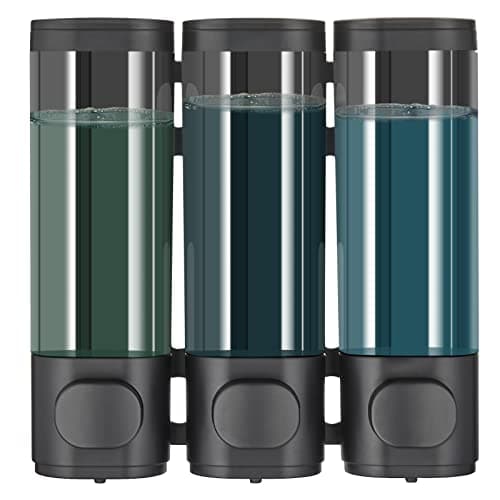 Image of modunful Shampoo and Conditioner Dispenser, Shower Dispenser 3 Chamber No Drill Shampoo for Shower Wall Mounted Conditioner Body Wash for Bathroom,Liquid Soap Large Capacity,Black