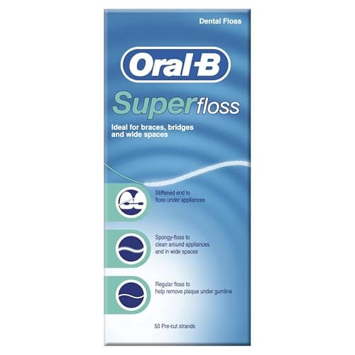 Image of Oral-B Super Dental Floss, 50 Pre-Cut Strands, Ideal for Braces, Bridges and Wide Spaces