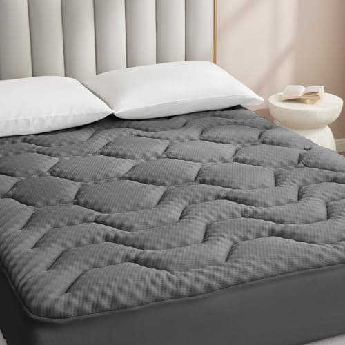 Image of EHEYCIGA Memory Foam Mattress Topper Double Bed, Gel Mattress Pad with Extra Deep Pocket, Breathable Mattress Cover, 135x190x3cm, Dark Grey