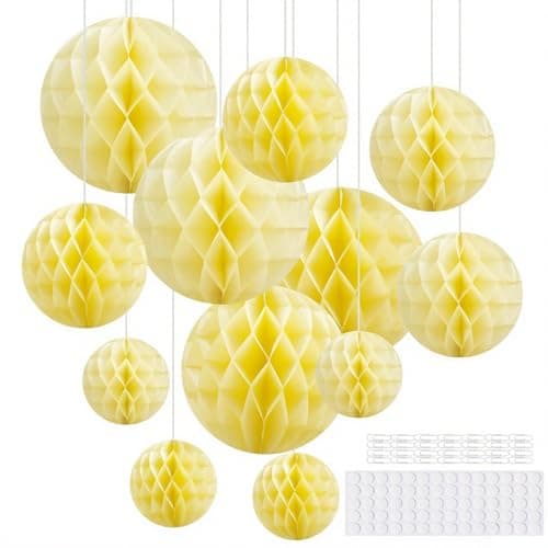 Image of Hexizexi 12 Pcs Paper Honeycomb Balls Yellow Hanging Honeycomb Decorations 15cm 20cm 25cm Green Paper Decorations for Birthday Wedding Graduation Party Baby Shower
