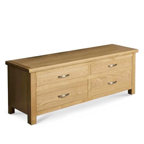 Image of London Oak 120cm Large Chest of Drawers or TV Stand for Living Room or Bedroom Smart Televisions up to 54 inches | Roseland Furniture Solid Wooden 4 Drawers Storage Unit | Fully Assembled
