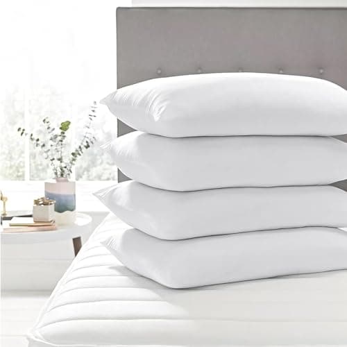 Image of Luxury Goose feather pillows 4 Pack - Bed Pillows for Neck and Shoulder Pain Relief - 4 pack hotel quality pillow, Anti-allergy pillow for front and side sleepers, UK Standard Size (48cm x 74cm)