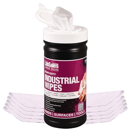 Image of Labsales Heavy Duty Industry Cleaning Wipes, Antibacterial, XL Textured Wipes For Hands, Surfaces & Tools, Tough On Stains Kind On Skin, Tub Of 100 Wet Wipes (Single Tub (100 Wipes))