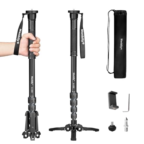 Image of Manbily A-222 Monopods for Cameras with Feet, 5 Sections, 170cm, Max Load 7kg, Camera Monopod Extendable Portable Travel Aluminum for DSLR Canon Nikon Sony Video Camcorder (Grey)