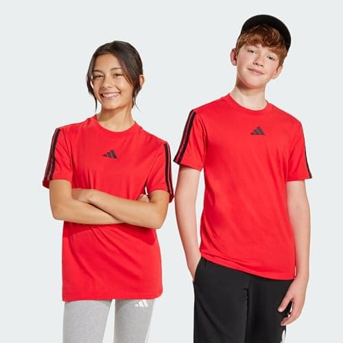 Image of adidas Unisex Kids Essentials 3 Stripes T-Shirt, Pure Ruby/Black, 9-10 Years