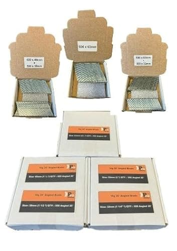 Image of Brad/Nails 16G Angled 2500 Pieces, 32mm/38mm/45mm/50mm/63mm Lengths, for Dewalt, Paslode, Hitachi Nailers