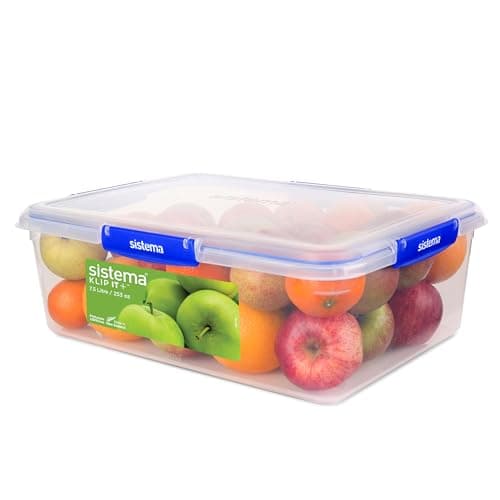 Image of Sistema KLIP IT PLUS Food Storage Containers | 7.5 L Rectangle | Stackable & Airtight Fridge/Freezer Food Box with Lid | BPA-Free Plastic