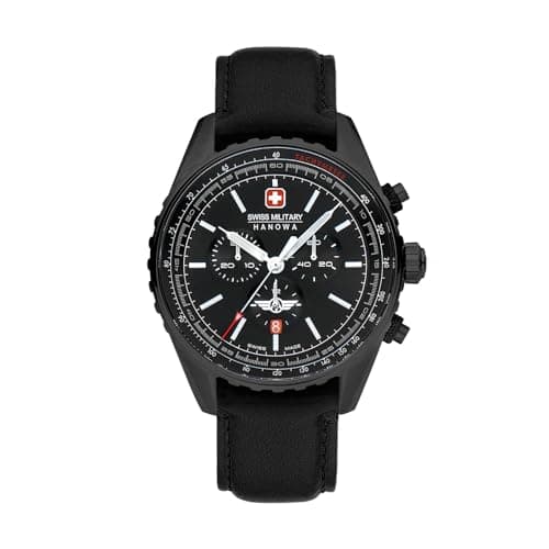 Image of Swiss Military Hanowa SMWGC0000330 Afterburn Chrono Men's Watch with Genuine Leather Strap Sapphire Glass, Black, Strap.