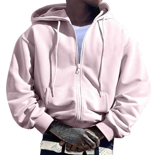 Image of Generisch Men's Hooded Jacket with Zip, Long Sleeve, Fleece, Full Zip, Hoodie with Pocket, Men's 18 Hoodie, pink, S