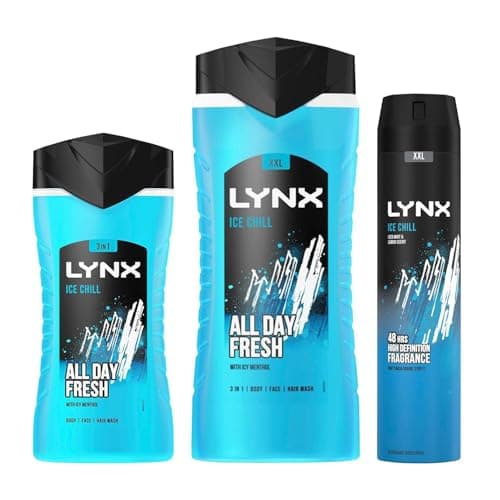 Image of Lynx Ice Chill Men’s 3 Pack Bundle of 250ml Body Spray, 500ml & 225ml Shower Gel - Cool, Refreshing Fragrance with 48-Hour Freshness and Odour Protection