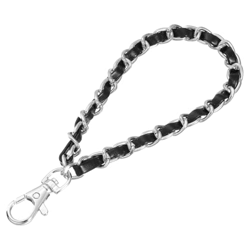 Image of sourcing map Leather Wristlet Strap, 7" Hand Wrist Lanyard Leather Wristlet Strap Replacement Wrist Strap for Clutch Wallet Keychain Bags DIY, Silver+Black