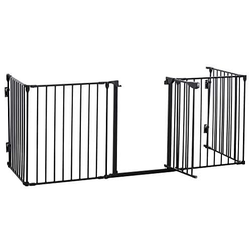 Image of PawHut Pet Safety Gate 5 Panels Playpen Metal Fence w/ Walk Through Door - Black