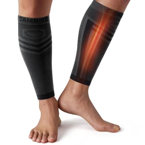 Image of CAMBIVO Calf Compression Sleeve Men and Women, Footless Compression Socks for Calf Support, Shin Splints Support, Running, Sports, Flight, Hiking, Marathon(PAIR)
