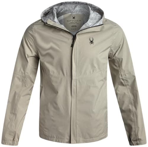 Image of Spyder Mens Rain Jacket - Waterproof Lightweight Hooded Windbreaker, Outerwear Jacket for Golf, Hiking and Outdoor (S-XL), Stone Beige, Medium