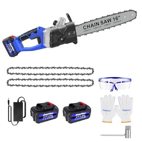 Image of Petrol Chainsaw 16 Inch with Fuel Tank, 1200W Electric Chainsaw Cordless for Cutting Trees and Wood, 18000RPM, 13m/s Chain Speed, 36V Top Handle Chain Saws with Battery and Charger, Gloves, Glasses