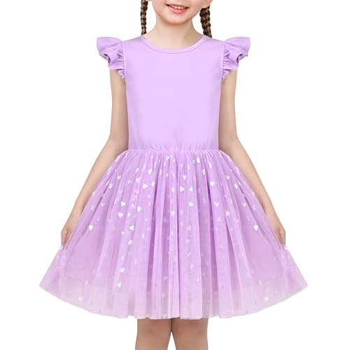Image of Girls Dress Purple Sequin Heart Princess Birthday Wedding Ruffle Tulle Age 7 Years