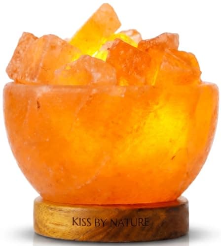 Image of Kiss By Nature Premium Himalayan Salt Lamp Fire Bowl (3–4kg) with Dimmer Switch – Natural Pink Crystal Chunks, Warm Ambient Glow for Bedroom, Living Room & Relaxation, Luxury Gift Ready (Chunks)