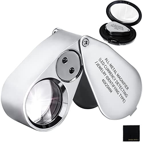 Image of 40X Metal Pocket Magnifier with Lights - Slivery Foldable LED Illuminated Jewellers Magnifying Glass Portable Eye Loupe for Jewelry Plants Coins Gems Watches Stamps OS16