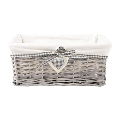 Image of Natural Wicker Storage Basket with Lining Hamper Baskets for Gifts Empty Baskets for Shelves (Grey Washed, Medium)