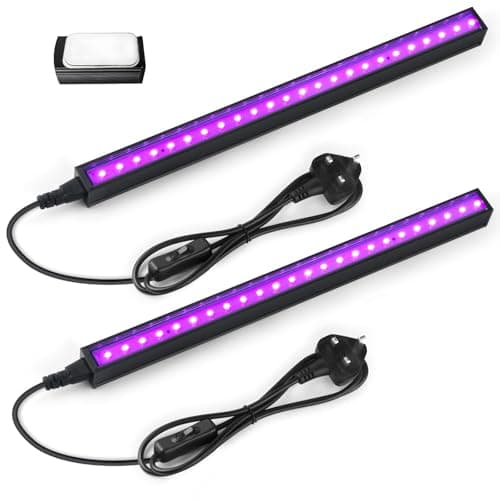 Image of Barrina T5 Black Light, Linkable UV LED Lights UK Plug with On/Off Switch, 10W 1ft, Magnetic, Portable Aluminium Blacklight for Fluorescent Poster Glow Party Paint, Halloween Decor, 2 Packs